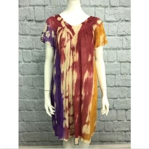 Belma Womens Boho Hippie Embroidered Tie Dye Dress